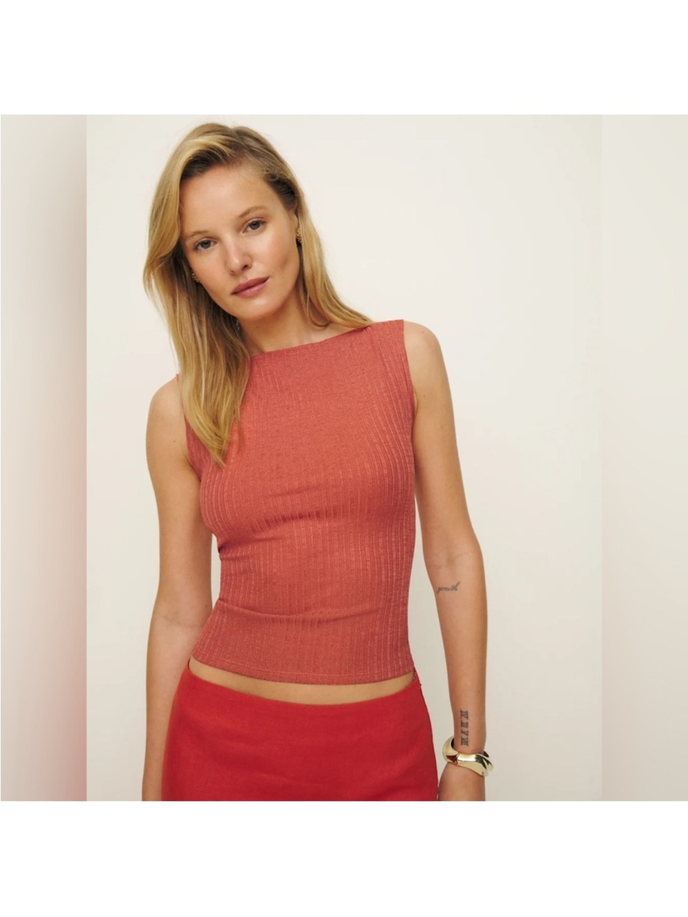 Reformation Ribbed Tank Top - Rust